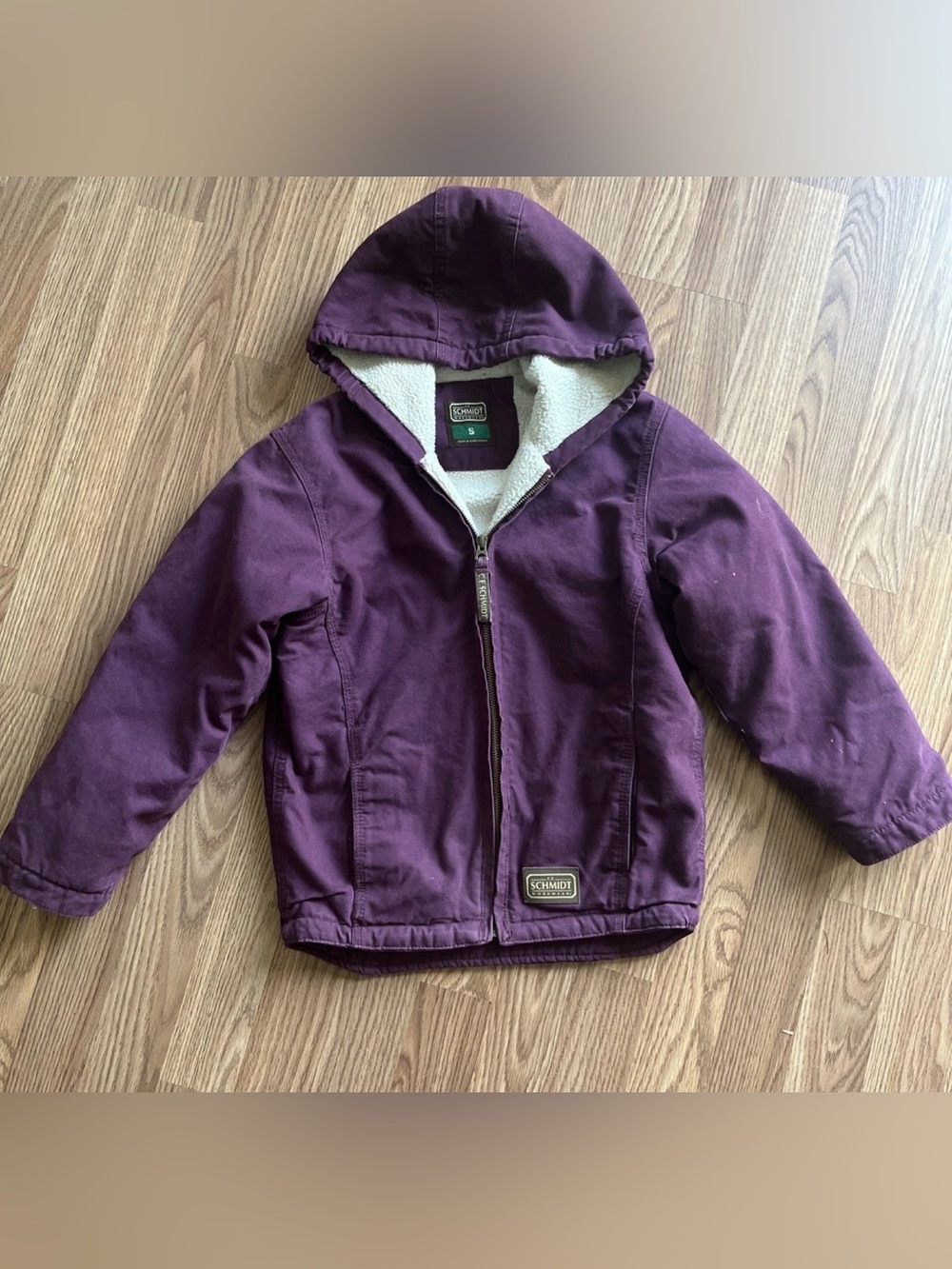 CE Schmidt Deep Plum Hooded Sherpa-Lined Cotton Hooded Jacket Youth Size S 6-8